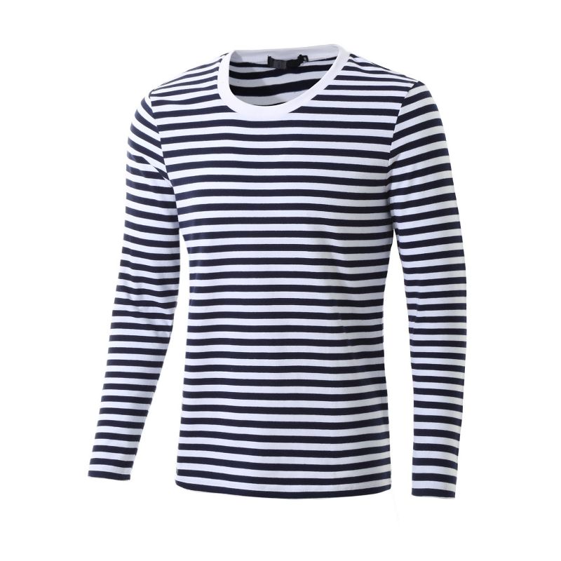 Lars Amadeus Men's Casual Striped Crew Neck Long Sleeve Pullover T-Shirt, 1 of 7
