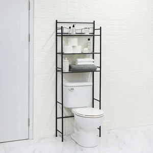 3-Shelf over the Toilet Steel Wall Mount Storage Shelf Unit, Black, Holds up to 30 lb Capacity - 1 of 4