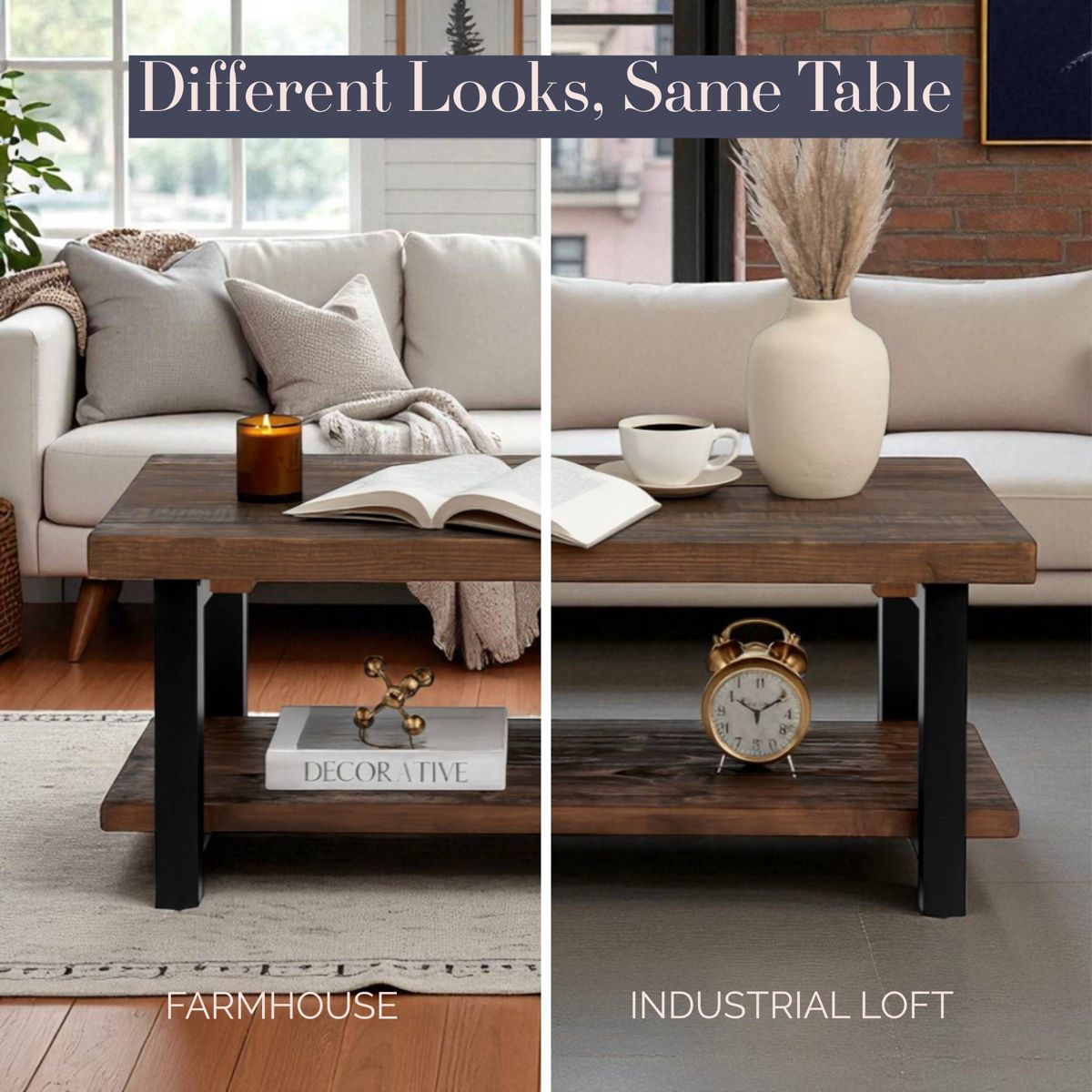 42" Pomona Metal Wood Coffee Table - Alaterre Furniture - thumbnail 5