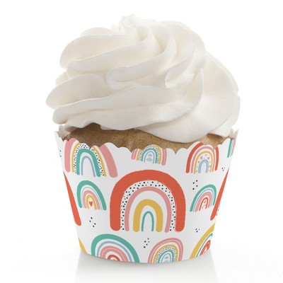 Big Dot of Happiness Hello Rainbow - Boho Baby Shower and Birthday Party Decor - Party Cupcake Wrappers - Set of 12