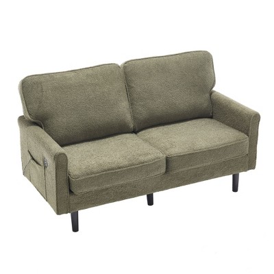 NicBex 56.3 Inch Modern Love Seat Sofa,2 Seater Sofa with USB Ports and Removable Pillow Cover for Living Room,Green