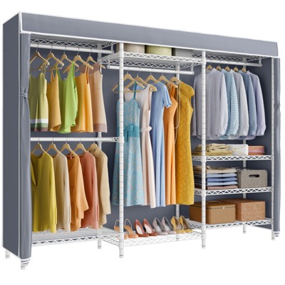 VIPEK V5C Clothes Closet Wardrobe Heavy Duty Covered Clothes Rack, Black Metal Clothing Rack with Grey Oxford Fabric Cover