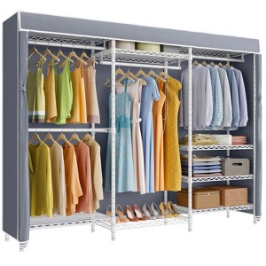 VIPEK V5C Clothes Closet Wardrobe Heavy Duty Covered Clothes Rack, Black Metal Clothing Rack with Grey Oxford Fabric Cover - 1 of 4