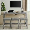 Vynxaria 4-Piece 59" Bar Table Set Built-In USB/Type-C/AC Ports + 3 Linen Stools, Solid Wood, Industrial Style, Space-Saving - 2 of 4