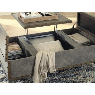 Industrial Gray and Brown Lift-Top Coffee Table with Storage