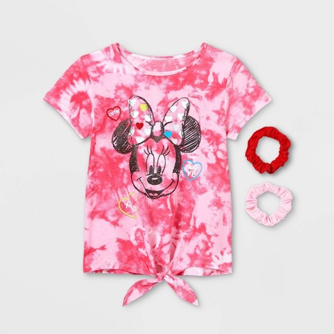 girls disney minnie mouse tie dye short sleeve graphic t shirt with scrunchies pink target