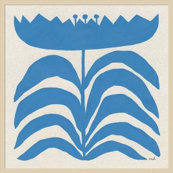33"x33" Delighted III Blue Flower by Moira Hershey Wood Framed Wall Art Print Brown - Amanti Art