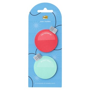 Post-it 2pk Jingle Notes Ornament 1.9"x2.1" Holiday Sticky Note Pads 25 Sheets Each - 1 of 4