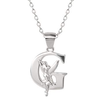 Disney Tinkerbell Initial Silver Pendant Necklace