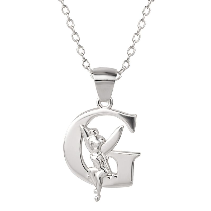 Disney Tinkerbell Initial Silver Pendant Necklace, 1 of 6
