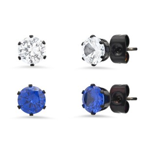 Steeltime Men's 2pc set black ip stainless steel white & blue simulated black diamonds stud earrings - 1 of 4