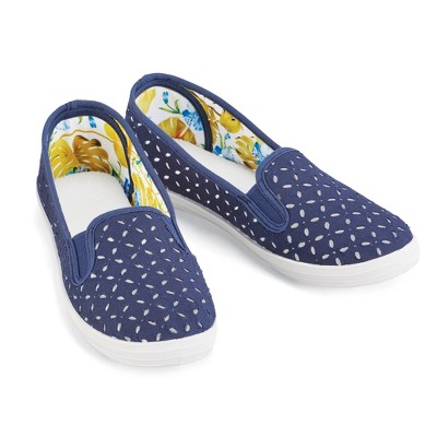 Collections Etc Stylish Laser-Cut Detail Stretch Slip-On Sneakers