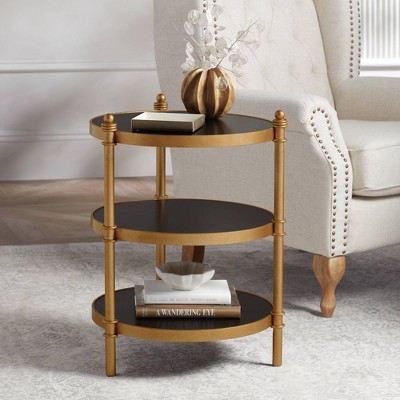 Cason Glam-Luxe Black and Gold Round Three-Tier Side Table