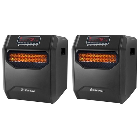 LifeSmart LifePro 1500 Watt High Power 3 Mode Programmable Space Heater with 6 Quartz Infrared Element, Remote, and Digital Display, Black (2 Pack) - image 1 of 4