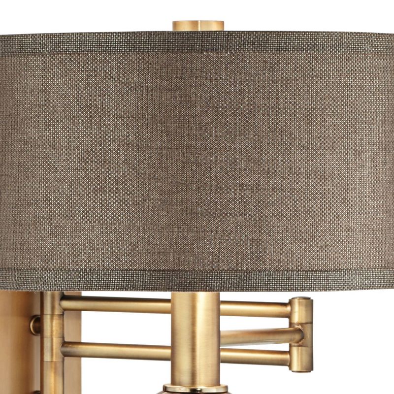 360 Lighting Modern Swing Arm Wall Lamp Painted Polished Brass Plug-In Light Fixture Dark Taupe Drum Shade for Bedroom Living Room, 3 of 10