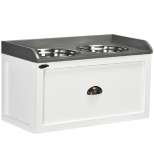 INFURNIC Pet Bowl Elevated Dog Feeding Station with Storage Drawer Stainless Steel Bowls for Large Dogs, White, 23.5"*11.75"*14.25" - 1 of 4