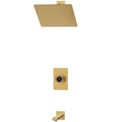 Brushed Gold Wall-Mounted Rain Shower and Tub Faucet Set
