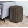HomeRoots 23" Brown Distressed Solid Wood Round Scalloped Drum End Table - 2 of 4