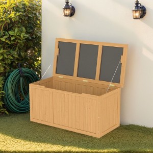 Okak 67/112 Gallon All-Weather Wooden Deck Box, Storage Containers with Hinged Lid, Patio Storage Box for Outdoor Furniture Cushions, Pool Toys - 1 of 4