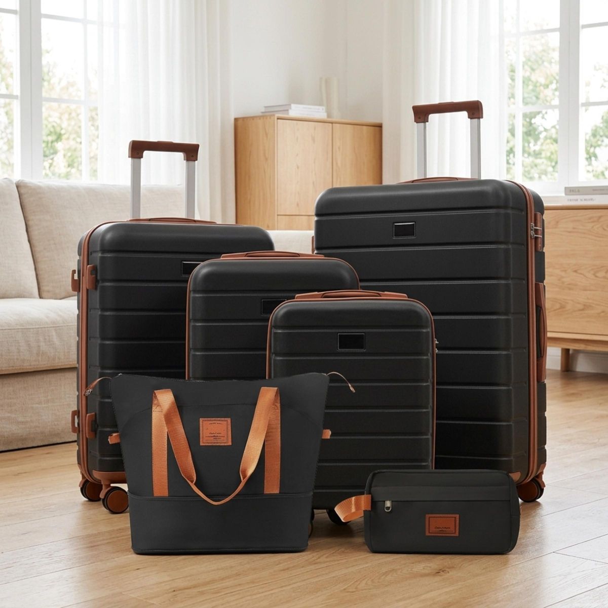 Polibi Hardside Luggage Set of 6, 16"/20"/24"/28" Spinner Suitcases, Expandable Travel Bag and Toilletry Bag