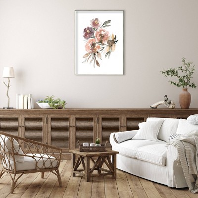 Peach Roses Botanical Print with Hardwood Frame, 31" x 41"