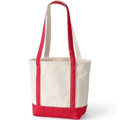 Medium Natural and Red Canvas Crossbody Tote Bag