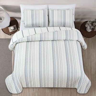 Ivory and Gray Twin Reversible Microfiber Quilt Set