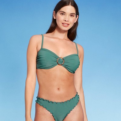 Women's Mini Ribbed Ring Front Bandeau Bikini Top - Shade & Shore™ Cactus Green
