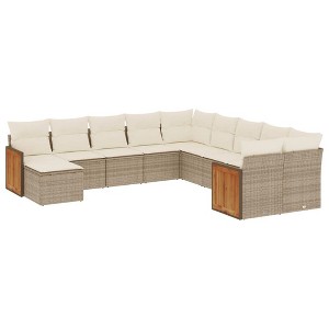 vidaXL 11 Piece Patio Sofa Set with Cushions Beige Poly Rattan - Beige and Cream Without Table - 1 of 4