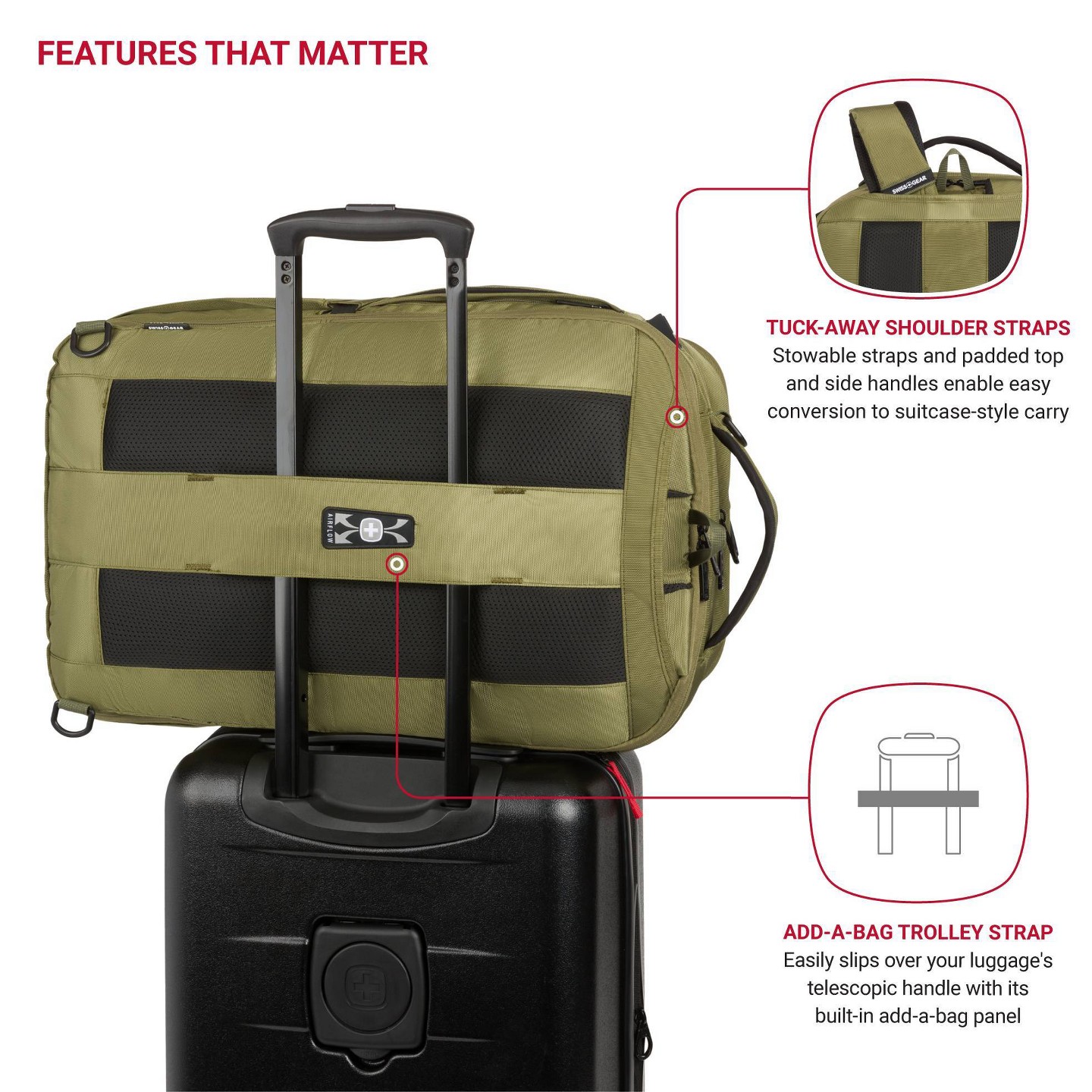 Рюкзак SWISSGEAR 45L Travel with Pockets Fits 17" Laptop - Olive Green, цвет: Оливковый — фото 7