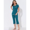 cheibear Women's Round Neck Loungewear with Capri Pants Pajama Set - 2 of 4