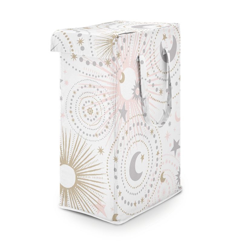 Sweet Jojo Designs Girl Foldable Laundry Hamper with Handles Celestial Pink Grey and Gold, 1 of 7