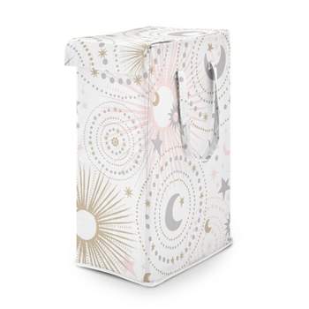 Sweet Jojo Designs Girl Foldable Laundry Hamper with Handles Celestial Pink Grey and Gold