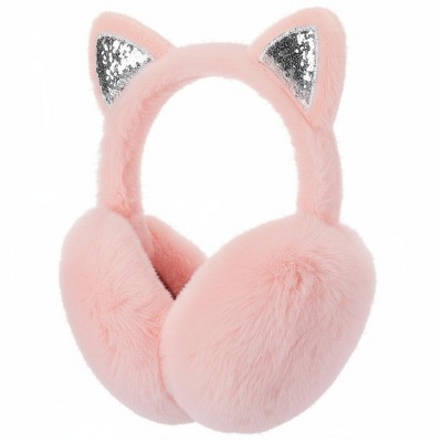FAAYFIAN Foldable Fuzzy Faux Rabbit Fur Cat Ear Muffs for Winter Women Teens, Soft Ear Warmer