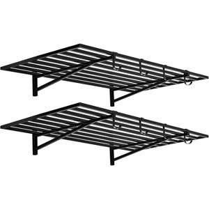 Acekool Garage Wall Shelving with Hooks, 3.87' x 2' Wall-Mounted Storage Shelves, Holds Up to 200 lbs Each, 2 Pack, Black - 1 of 4