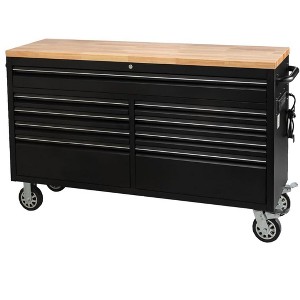 Garage Workbench, 3 Tier Heavy Duty Rolling Workbench with 2 Drawers, Pegboard, 2 Open Shelves, 35 Hooks, Wooden Top Work Table for Workshop - 1 of 4