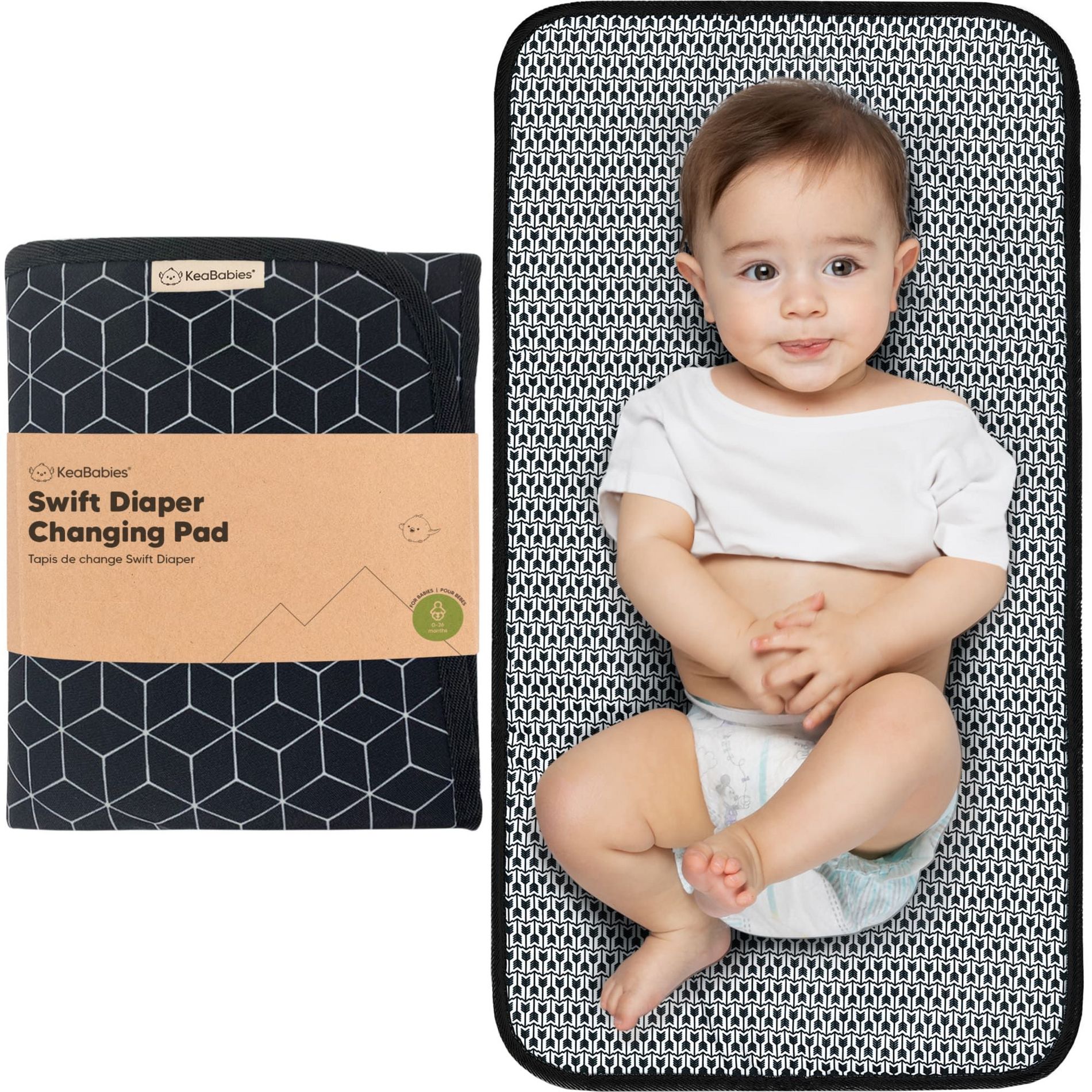 KeaBabies Swift Portable Diaper Changing Pad, Portable Waterproof Diaper Changing Pad for Baby, Travel Changing Pad for Diaper Bag (Black Geo)