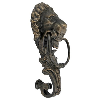 Grande Florentine Lion Aged Iron Door Knocker with Gold Highlights