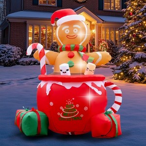 6ft Gingerbread Christmas Inflatable Outdoor Decoration, with Built-in LEDs - 1 of 4