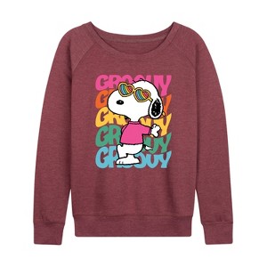 Women's - Peanuts - Groovy Stacked Lightweight French Terry Wide Neck Long Sleeve Shirt - 1 of 4