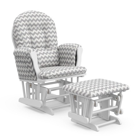 Storkcraft Hoop Glider And Ottoman White Frame gray Chevron