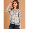 INSPIRE CHIC Women's Round Neck Ruffle 3/4 Sleeve Floral Print Chiffon Blouse - 3 of 4
