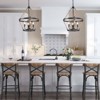 LNC Mocha 4-Light 17.5" Farmhouse Wagon Wheel Small Tiered Chandelier, Matte Black with Hemp Rope - 4 of 4