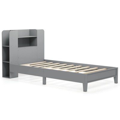 Safstar Twin Size Bed Frame Wooden Platform Bed Kids Bed Frame with Bookcase Headboard