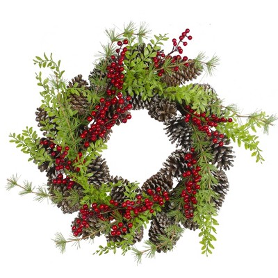 Northlight Frosted Pine Cones and Berries Artificial Christmas Wreath - 18-Inch, Unlit