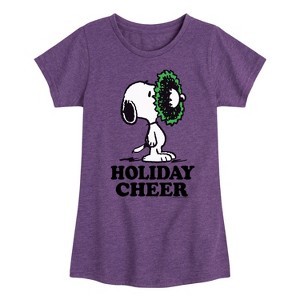 Girls' - Peanuts - Holiday Cheer Fitted Short Sleeve Graphic T-Shirt - 1 of 4