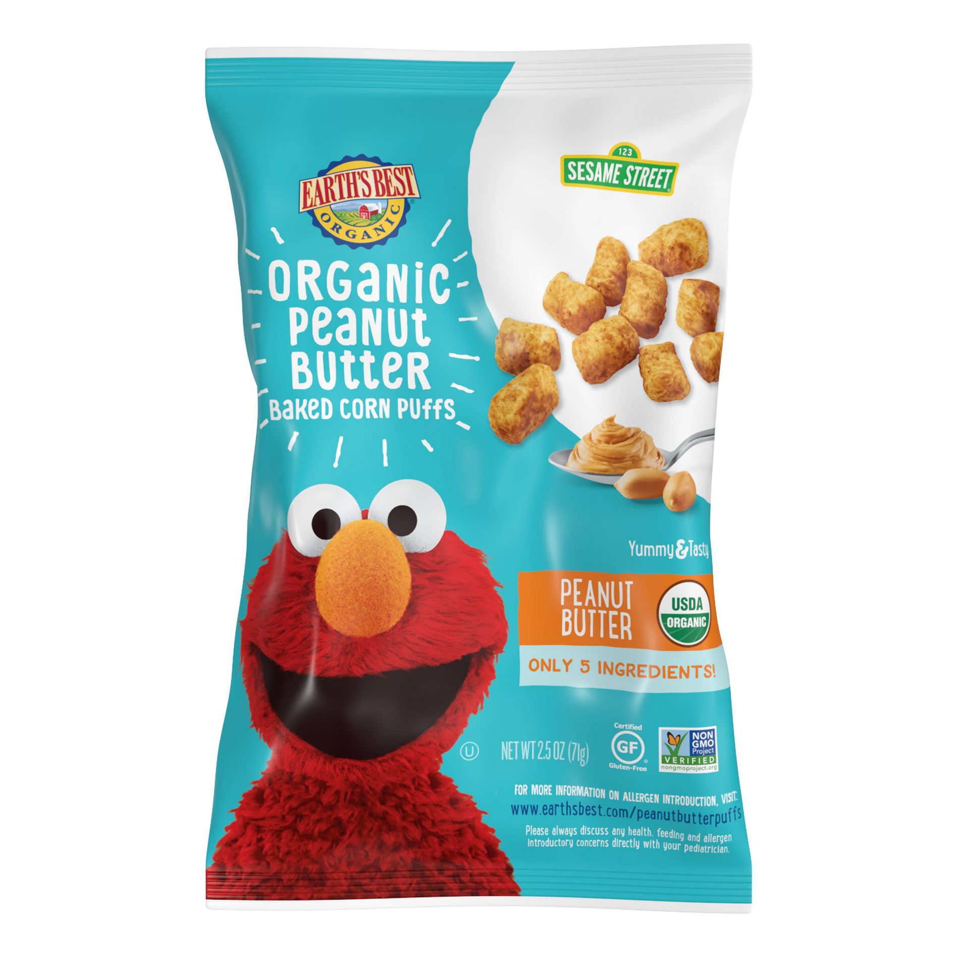 Earth's Best Organic Peanut Butter Puffs Baby & Toddler Snacks Sesame Street - 2oz