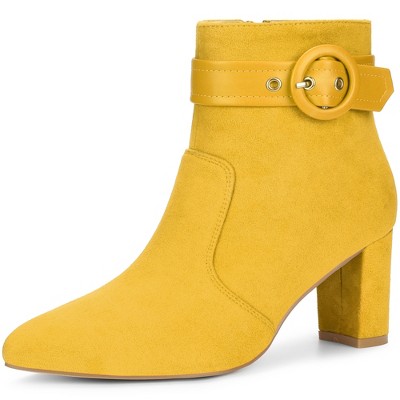 Perphy Women's Buckle Strap Pointy Toe Block Heel Ankle Boots