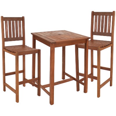 Sunnydaze Outdoor Meranti Wood With Teak Oil Finish Patio Table And Chairs  Conversation Set - Brown - 3pc : Target