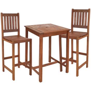 Sunnydaze Outdoor Meranti Wood with Teak Oil Finish Square Bar Height Table and Chairs - Brown - 3pc